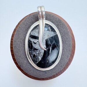 VTG Sterling Silver 935 Oval White Buffalo Pendant Southwestern 1.5" Length